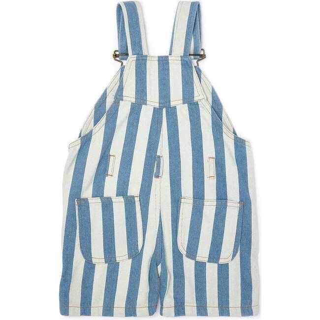 Stripe Overall Shorts, Stonewash - Overalls - 3