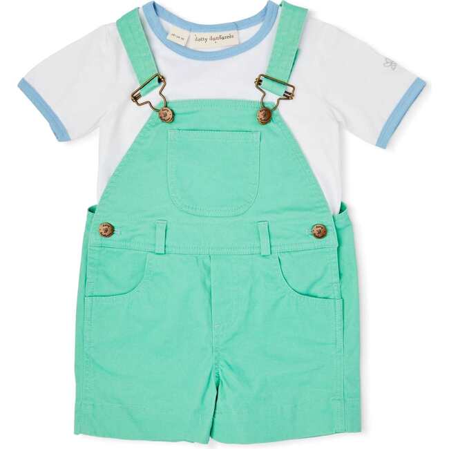 Denim Overall Shorts, Green - Overalls - 4