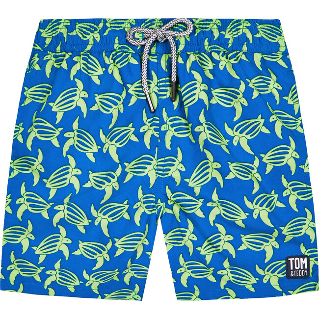 Men's Turtle Swim Shorts, Blue and Lime - Swim Trunks - 1