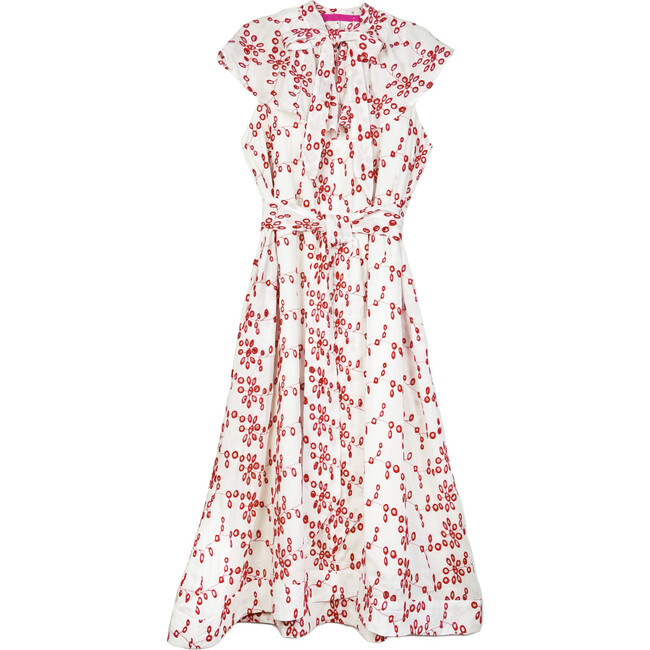 Women's Ruffle Midi Dress, Red & White Eyelet - Dresses - 1 - zoom