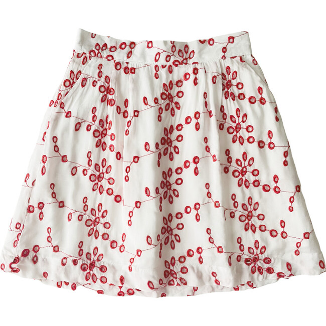 Little Girl Everyday Skirt, White and Red Eyelet - Skirts - 1 - zoom