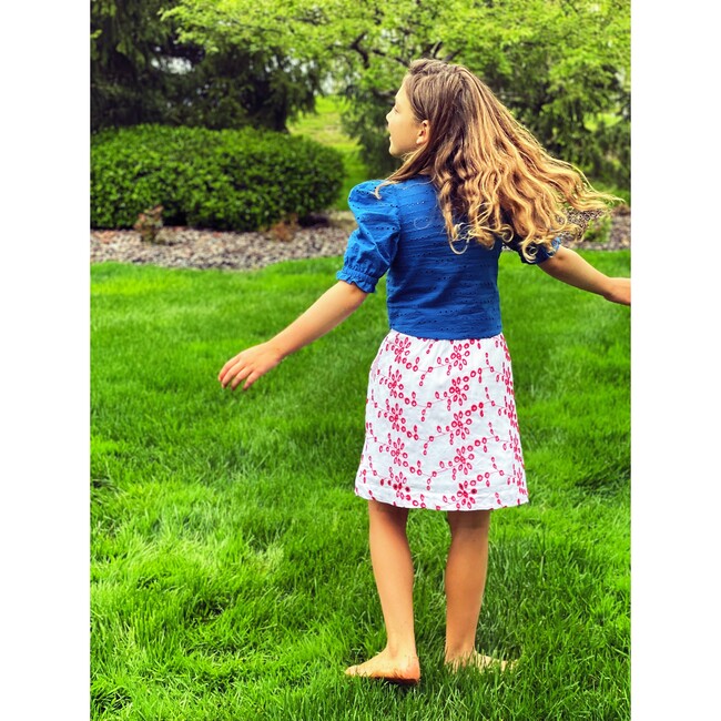 Little Girl Everyday Skirt, White and Red Eyelet - Skirts - 2