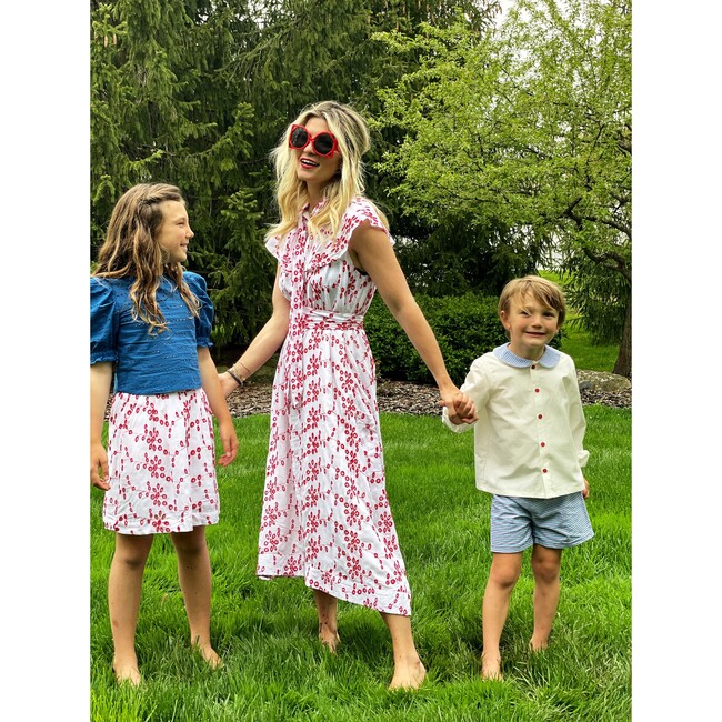 Women's Ruffle Midi Dress, Red & White Eyelet - Dresses - 5