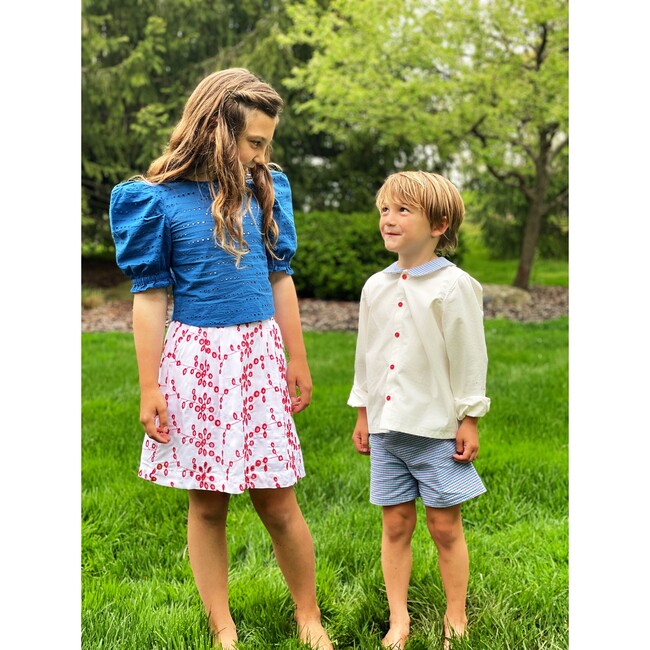 Peter Pan Collar Shirt, White & Blue Plaid - Shirts - 7