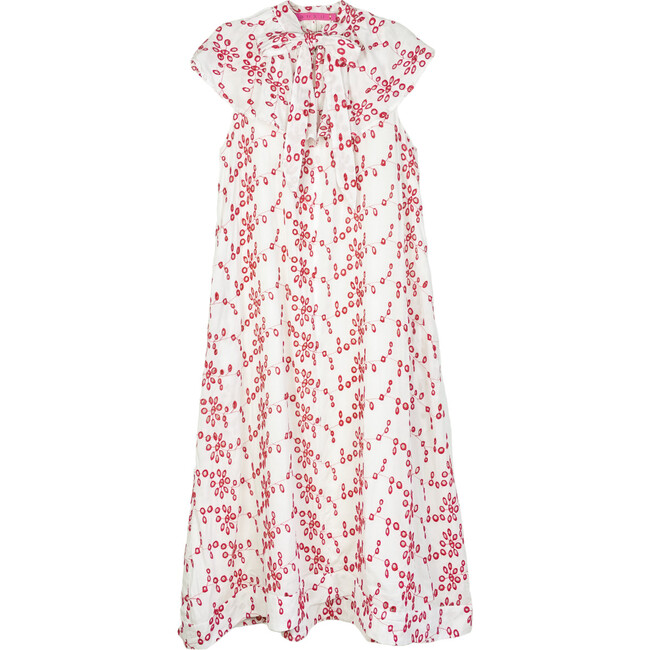 Women's Ruffle Midi Dress, Red & White Eyelet - Dresses - 7