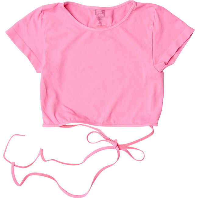 Short Sleeve Cut Out Back Top, Pink - T-Shirts - 1