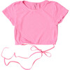 Short Sleeve Cut Out Back Top, Pink - T-Shirts - 1 - thumbnail