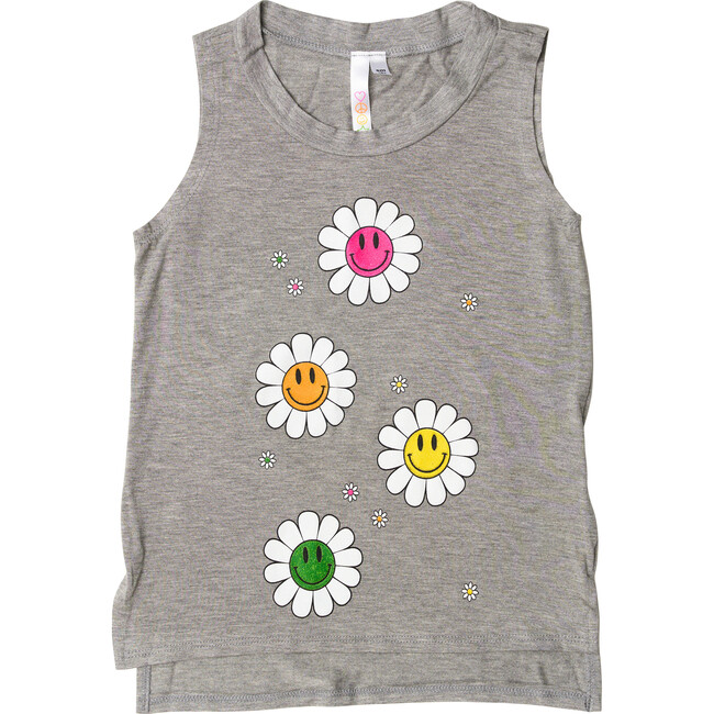Sleeveless Muscle Tee, Heather Grey Scattered Flower