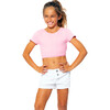 Short Sleeve Cut Out Back Top, Pink - T-Shirts - 2