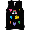 Scattered Icons Sleeveless Muscle Tee, Black - Tees - 1 - thumbnail
