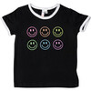 Neon Smiley Faces Ringer Tee, White & Black - T-Shirts - 1 - thumbnail