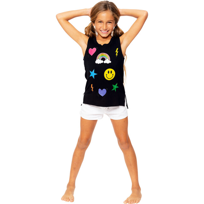 Scattered Icons Sleeveless Muscle Tee, Black - T-Shirts - 3