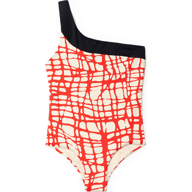 Mod Bathing suit, Cream with Red lines