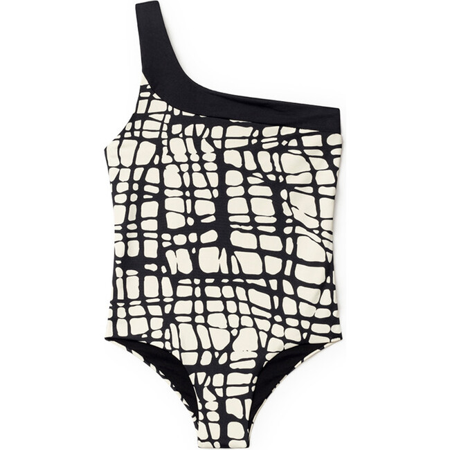 Mod Bathing suit, Cream with Black lines