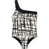 Mod Bathing suit, Cream with Black lines - One Pieces - 1 - thumbnail