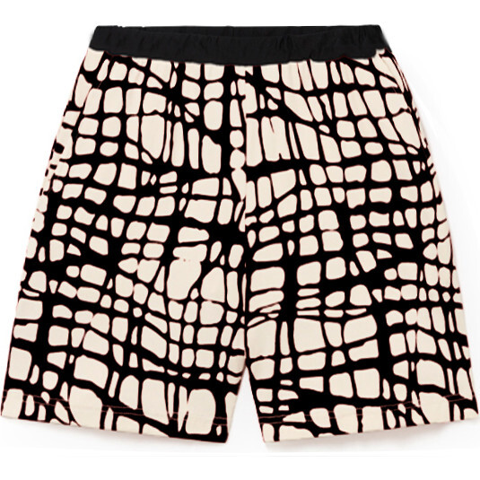 Mod Baggy Bathing Shorts, Cream with Black lines