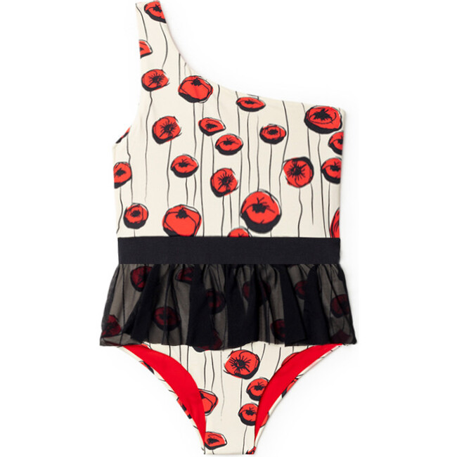 Chelsea Fairy Bathing Suit, Cream & Red Flowers