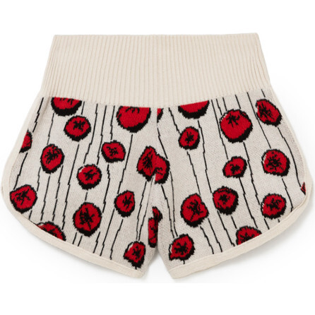 Chelsea Knit Shorts, Cream & Red Flowers - Pants - 1