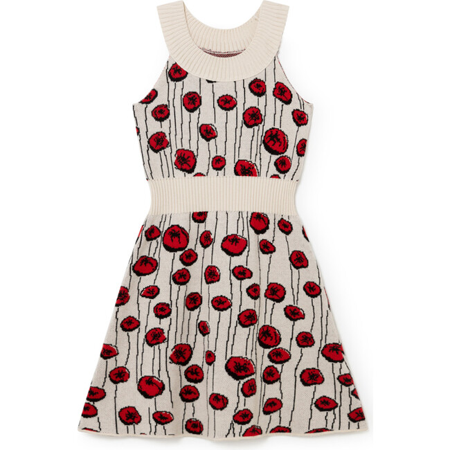 Chelsea Knit Dress, Cream & Red Flowers - Dresses - 1
