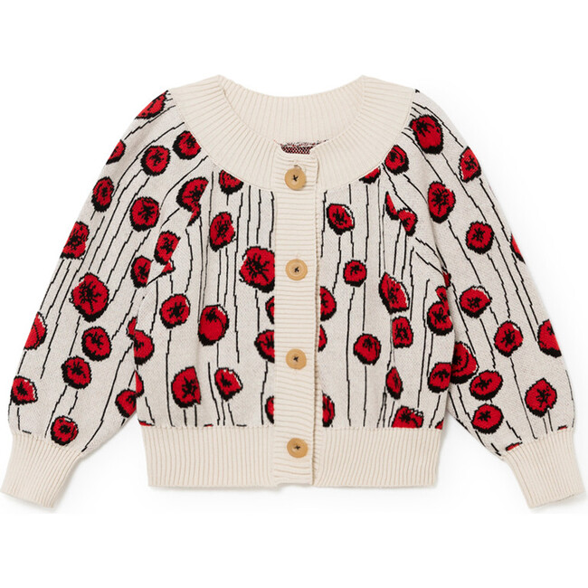 Chelsea Knit Cardigan, Cream & Red Flowers