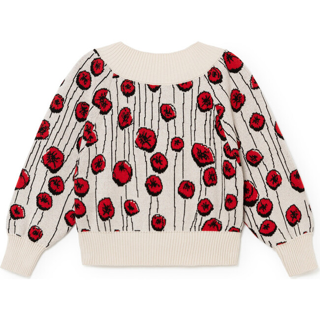 Chelsea Knit Cardigan, Cream & Red Flowers