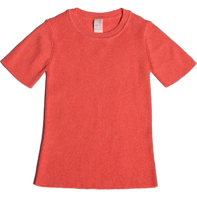 Short Sleeve Ribbed Crew Neck, Coral