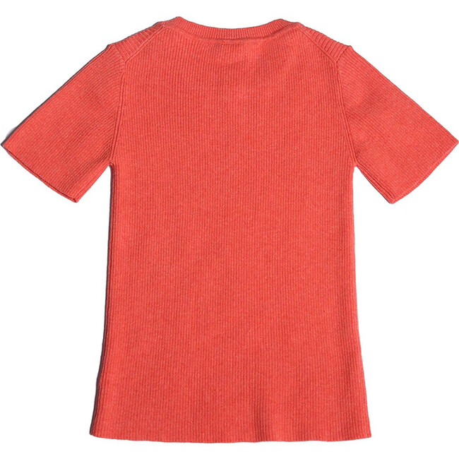 Short Sleeve Ribbed Crew Neck, Coral - Shirts - 3