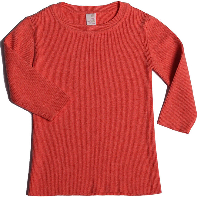 3/4 Sleeve Ribbed Crew Neck, Coral