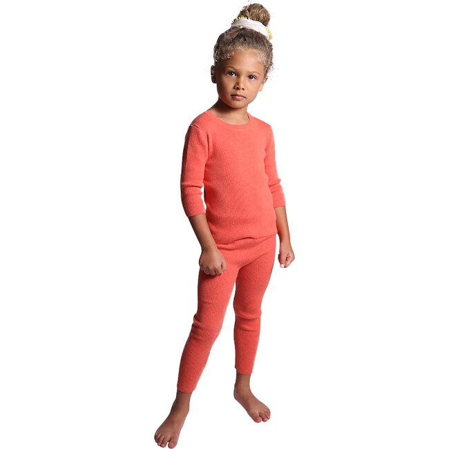 3/4 Sleeve Ribbed Crew Neck, Coral