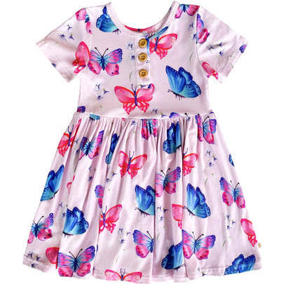 Theresah Short Sleeve Bamboo Toddler Twirl Dress, Pink