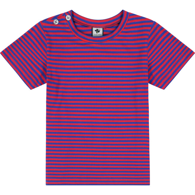 Henry Button Tee, Red Blue Stripe - T-Shirts - 1