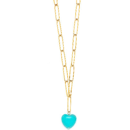 Kendall Gemstone Heart Chain Necklace, Turquoise