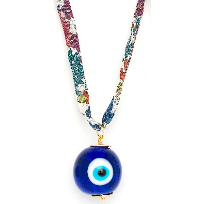 Liberty Evil Eye Pendant Necklace, Tropical Purple Flower - Necklaces - 1