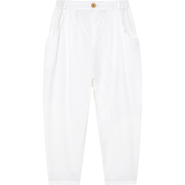 Crushed Cotton Trousers, White - Pants - 1
