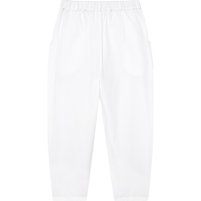 Crushed Cotton Trousers, White - Pants - 3