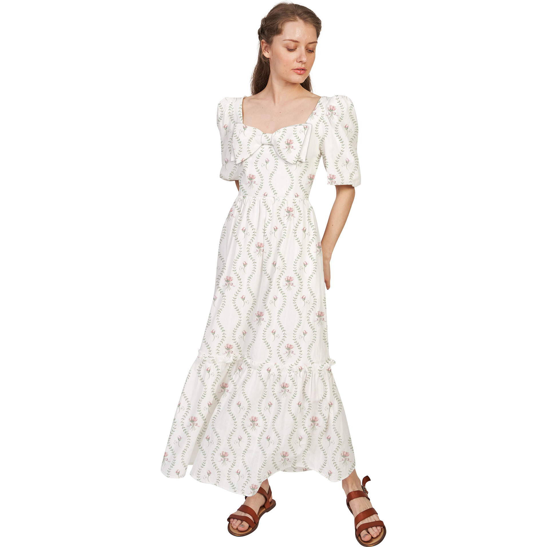 The Women's Kylie Dress, White Floral Vine - Dresses - 1