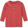 Long Sleeve Sarah Polo, Mineral Red With White Ric Rac - Shirts - 1 - thumbnail