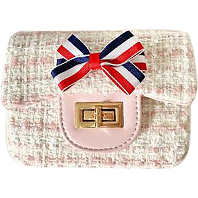 Stripped Bow Little Lady Tweed Bag, Pink