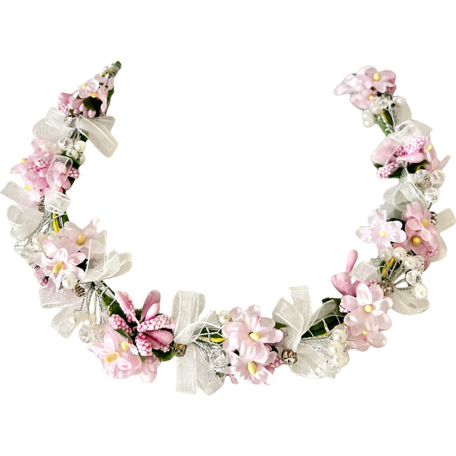 Flower & Pearl Hair Wreath, Pink - Hair Accessories - 1
