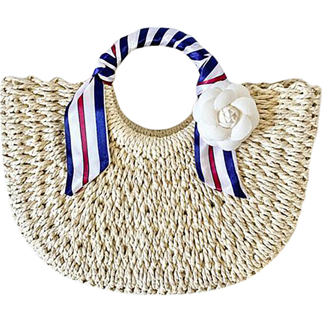 Stripped Scarf Straw Tote, Sand
