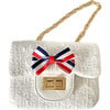 Stripped Bow Little Lady Tweed Bag, White - Bags - 1 - thumbnail