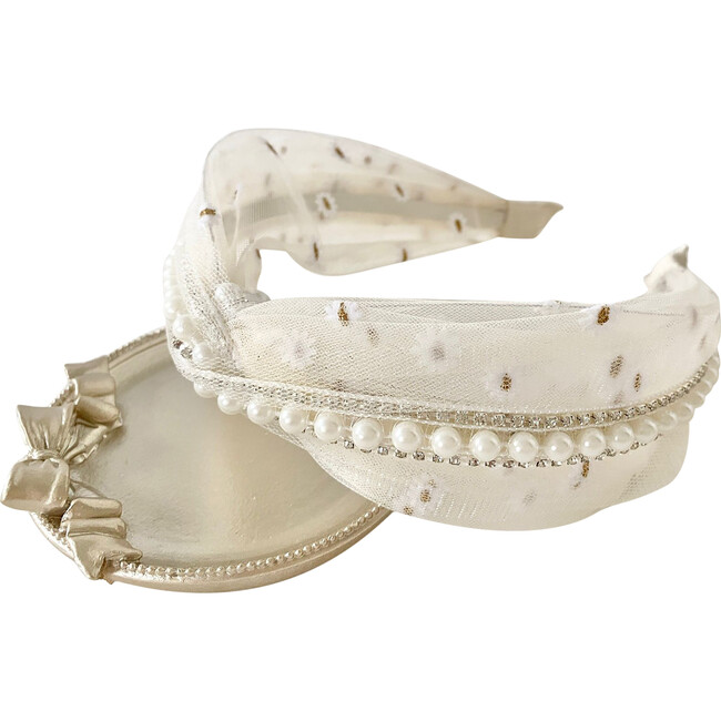 Chiffon Pearly Headband, White