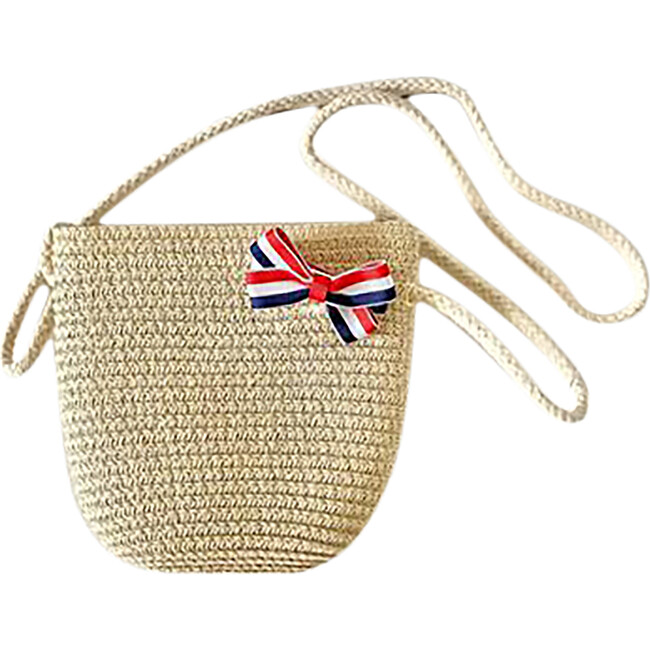 Stripped Bow Straw Bag, Red/White/Blue