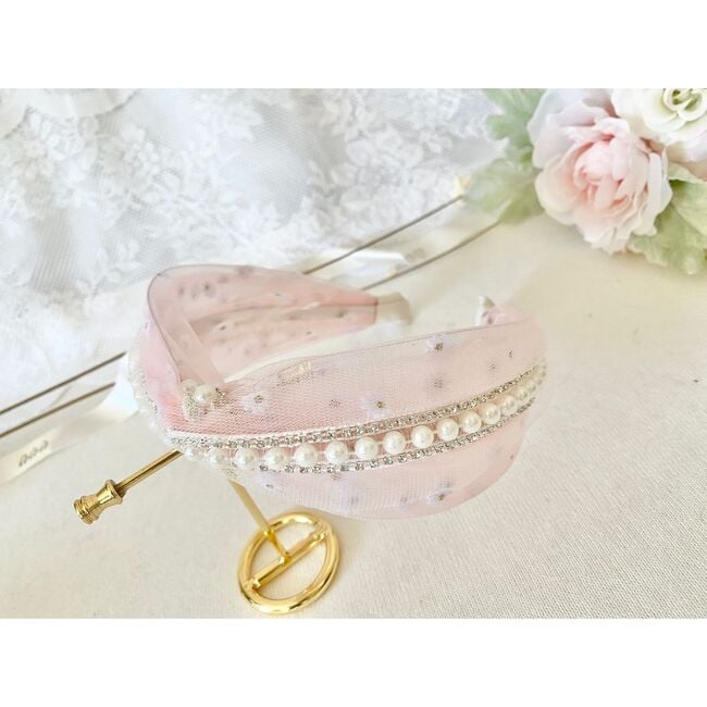 Chiffon Pearly Headband, Pink - Hair Accessories - 2