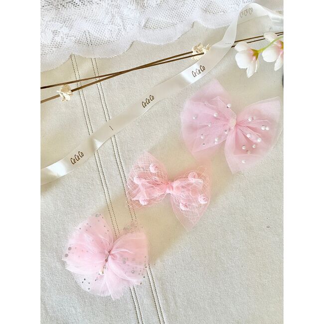 Organza Bow Hair Clip Set, Pink - Hair Accessories - 2