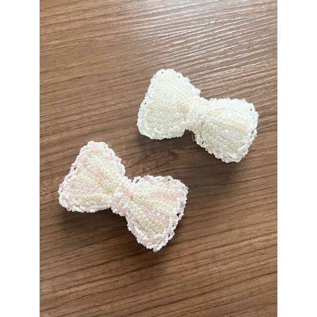 Hand Made Pearly Bow Hair Clip, White