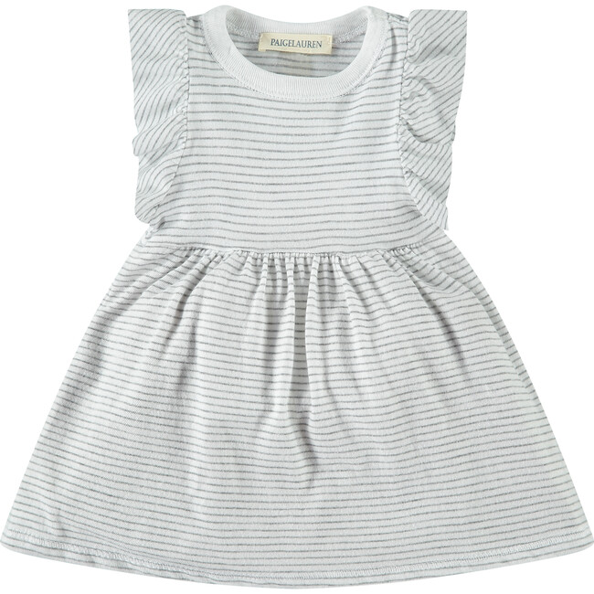 Striped Ruffled Sleeve Dress, Wisdom White - Dresses - 1
