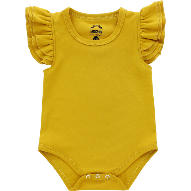 Flutter Sleeve Onesie, Mustard Yellow - Onesies - 1