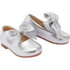 Satin Baby Bow Flats, Silver - Slip Ons - 1 - thumbnail