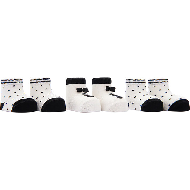 3pc Bow Tie Print Socks Set, White